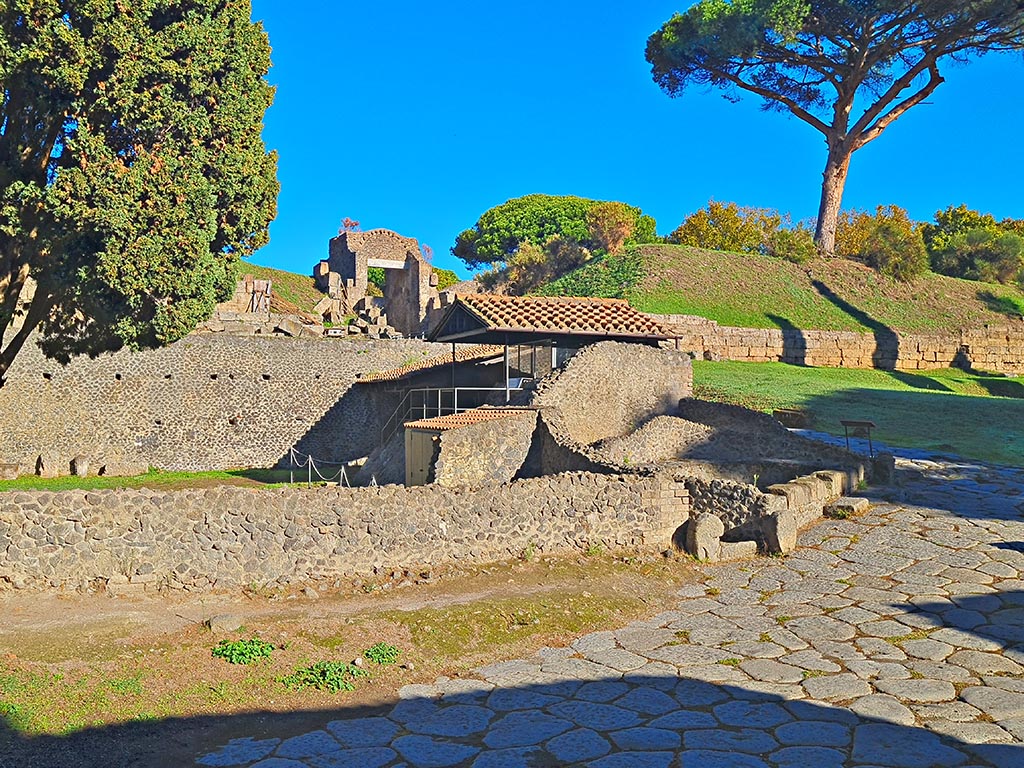 Via delle Tombe. 2015/2016. 
Looking east along City Walls towards Porta Nocera, from west end. Photo courtesy of Giuseppe Ciaramella.
