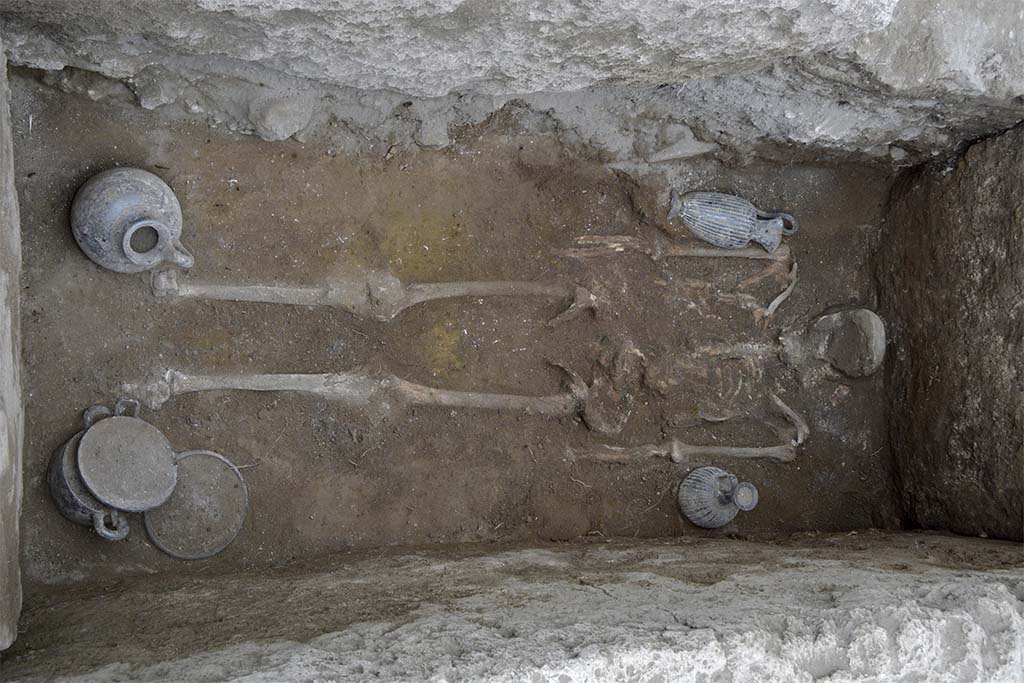Fig. 29  Vue znithale de la spulture, du dfunt et des offrandes.
Clich : B. Lemaire.
