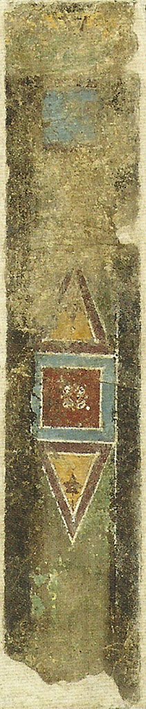 Gragnano. Rustic villa by the Strada Statale 145 Sorrentina. 
Fresco panel with a geometric design on a black background. 
Stabia Antiquarium inventory number 69165. See Otium Ludens, curated by Guzzo, P, Bonifacio, G, and Sodo, A.M. (2007). Castellammare di Stabia: Nicola Longobardi, p. 175.
