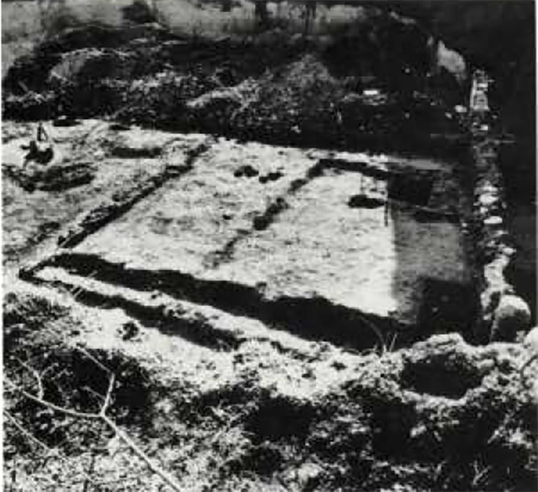 Gragnano proprietà Malafronte. 1984. Fig. 9. Veduta dei resti di strutture di II periodo in corso di scavo.
Gragnano proprietà Malafronte. 1984. Fig. 9. View of the remains of structures of II period under excavation.
Vedi/See Miniero P., Di Giovanni V., Gasperetti, G. Insediamenti di età repubblicana nell' ager Stabianus in Rivista di Studi Pompeiani V, 1991-2, p. 26 fig. 9.
