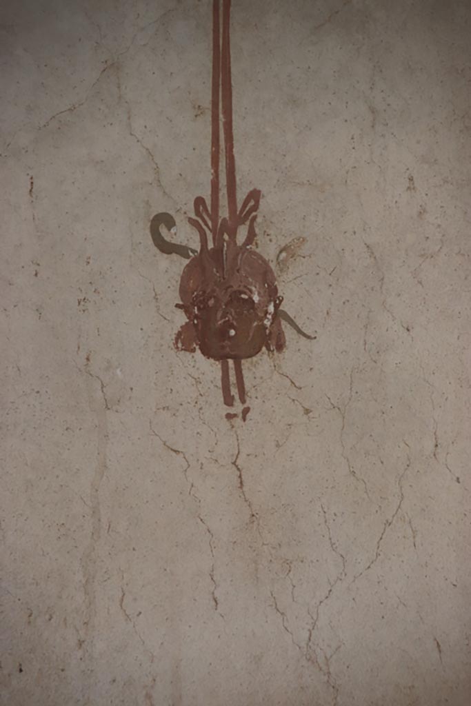 Villa of Poppaea, Oplontis, October 2023. 
Decoration from the middle of a panel on the east wall. Photo courtesy of Klaus Heese. 
