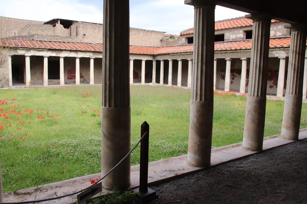 Oplontis Villa of Poppea, May 2024. 
Portico 40, looking towards west portico and north-west corner from east portico. Photo courtesy of Klaus Heese.
