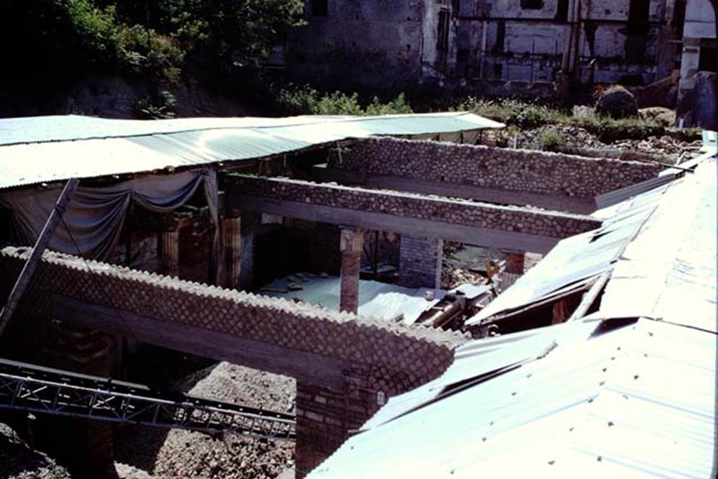 Oplontis, 1968.  Looking south from above doorway in wall from room 21 across room 20, and room 4, towards atrium room 5. Photo by Stanley A. Jashemski.
Source: The Wilhelmina and Stanley A. Jashemski archive in the University of Maryland Library, Special Collections (See collection page) and made available under the Creative Commons Attribution-Non Commercial License v.4. See Licence and use details. J68f1503
