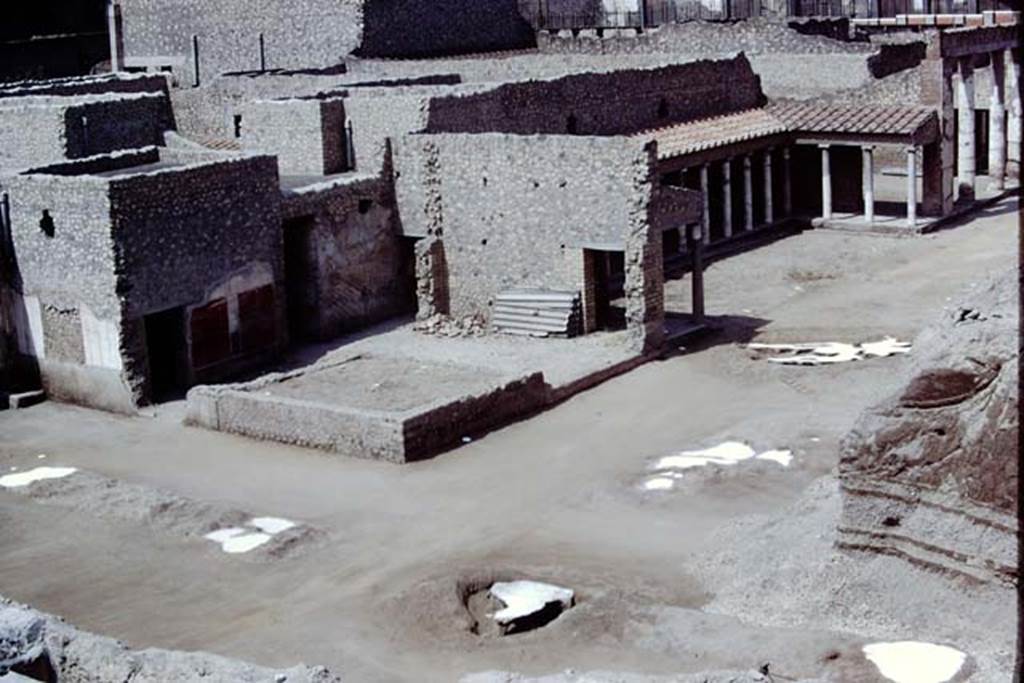 Oplontis, 1975. Four filled tree-root cavities, and two strange root-cavities, probably groups of small trees/shrubs, possibly oleanders. Photo by Stanley A. Jashemski.   
Source: The Wilhelmina and Stanley A. Jashemski archive in the University of Maryland Library, Special Collections (See collection page) and made available under the Creative Commons Attribution-Non Commercial License v.4. See Licence and use details. J75f0464
