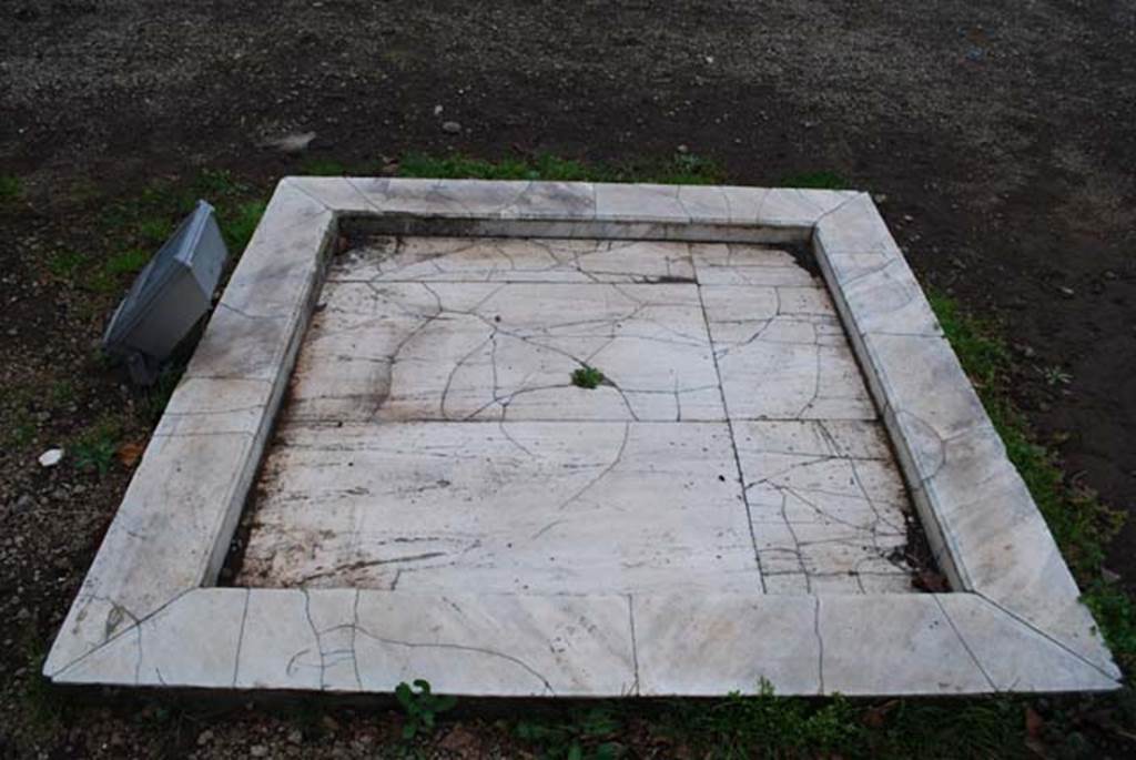 Oplontis Villa of Poppea, February 2009. 
Room 92, the terrace at south end of swimming pool, looking north over the small impluvium like marble feature.
Photo courtesy of Drew Baker - from the King's College London, Villa of Oplontis Archive.
