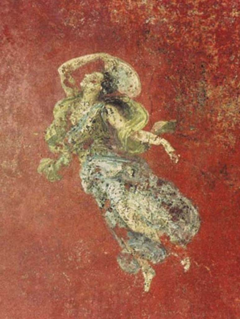 Gragnano, Villa rustica in Località Carmiano, Villa A. Triclinium 1. North end of west wall. Detail of flying figure.