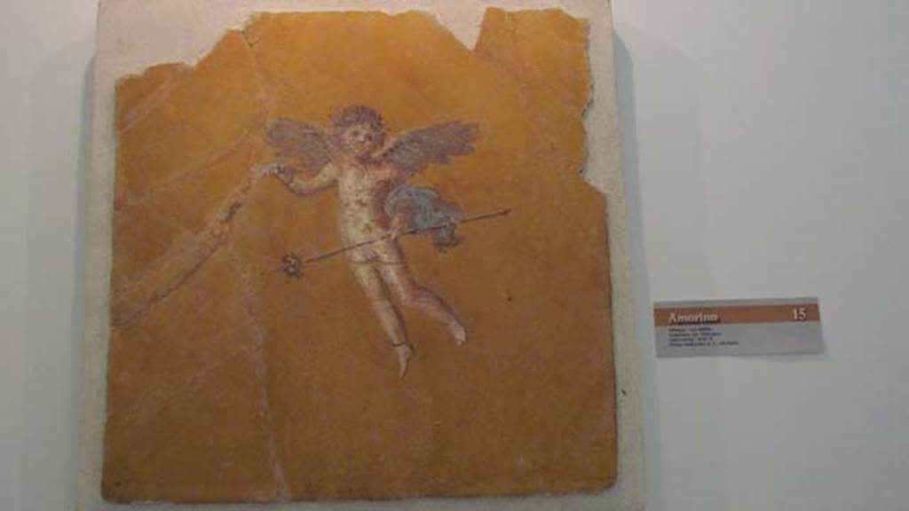 Gragnano, Villa rustica in Località Carmiano, Villa A. Room 9. Flying cupid.
Stabiae Antiquarium, inventory number 63694.
Photo courtesy of Donna Dollings.

