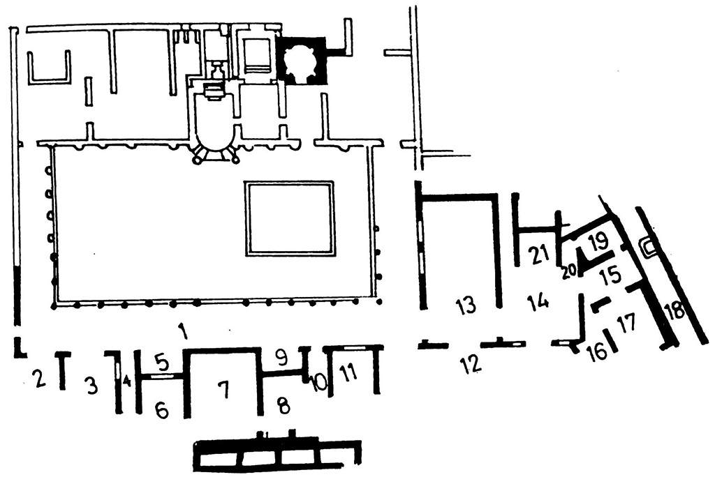 Stabiae, Secondo Complesso, September 2015. 
Small roadway between Villa Arianna on right and Secondo Complesso on the right.

