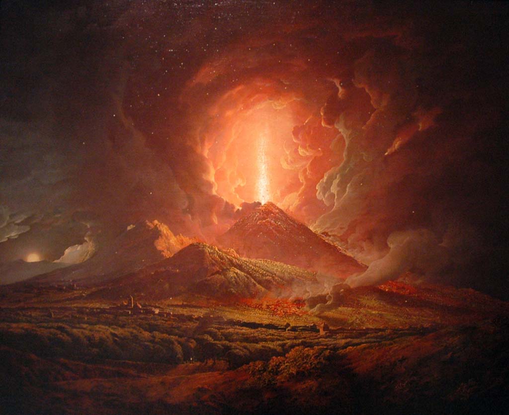 Vesuvius eruption 1775. Crater with diverse fumaroles, drawn in 1805 by Odoardo Fischetti and engraved by Gennaro Bartoli.
See Della Torre, Nicola Filomarino, 1805. Raccolta di tutte le vedute che esistevano nel gabinetto del Duca Della Torre rappresentanti l'eruzioni del Monte Vesuvio fin oggi accadute. Napoli: Nicola Gervasi, Tav. XII.
See book on E-RARA
