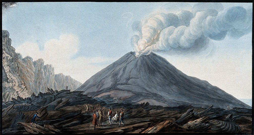 Vesuvius eruption 8th August 1779. Drawn “dal vero” by Luigi Fergola and engraved in 1804 by Gennaro Bartolo.
See Della Torre, Nicola Filomarino, 1805. Raccolta di tutte le vedute che esistevano nel gabinetto del Duca Della Torre rappresentanti l'eruzioni del Monte Vesuvio fin oggi accadute. Napoli: Nicola Gervasi, Tav. XIII.
See book on E-RARA
