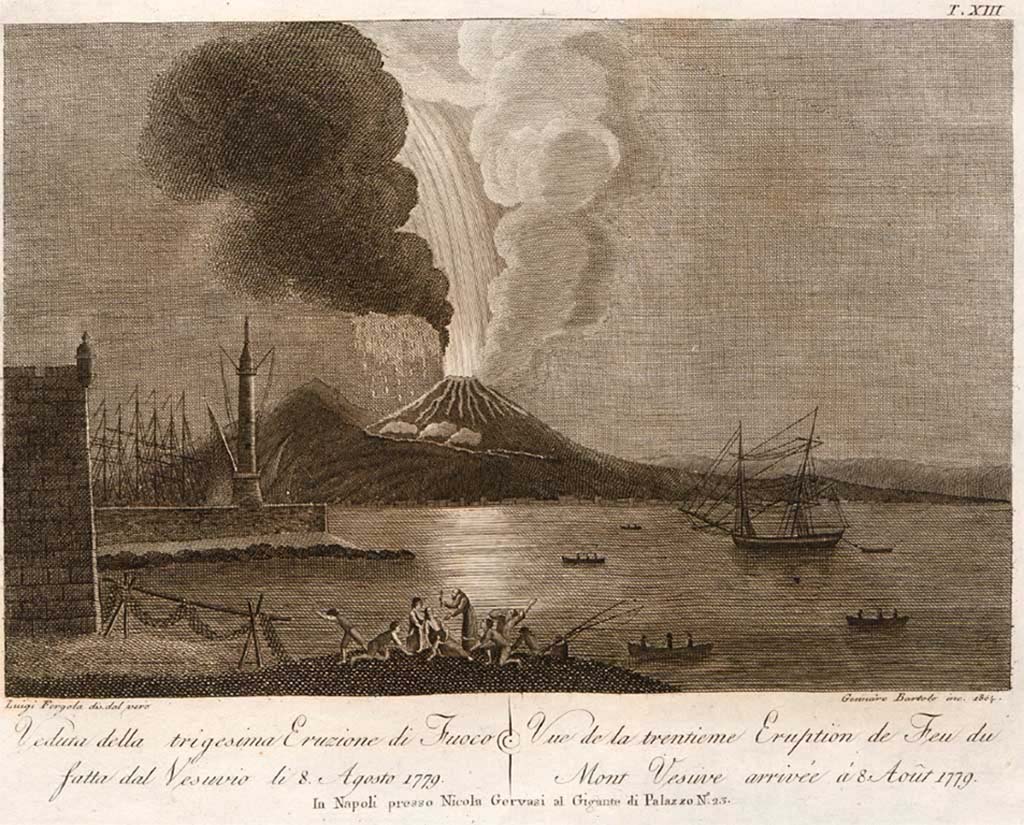 Vesuvius Eruption August 1779. Painting by Vincenzo Aloja. “Eruzzione del Vesuvio accaduto alli d’ 8 Agosto del Anno 1779”.
Now in Certosa e Museo Nazionale di San Martino. Inventory number 319686.
Photo © ICCD. http://www.catalogo.beniculturali.it
Utilizzabili alle condizioni della licenza Attribuzione - Non commerciale - Condividi allo stesso modo 2.5 Italia (CC BY-NC-SA 2.5 IT)
