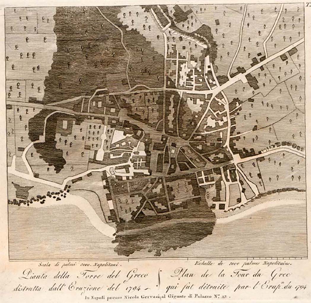 Vesuvius eruption 12 August 1804. “View of the eruption of fire on the night of 12 August 1804 at 6 o'clock and drawn on the evening of the 13th of the said month.”
Drawn by (Francesco?) Catozzi and engraved by Vincenzo Scarpati.
See Della Torre, Nicola Filomarino, 1805. Raccolta di tutte le vedute che esistevano nel gabinetto del Duca Della Torre rappresentanti l'eruzioni del Monte Vesuvio fin oggi accadute. Napoli: Nicola Gervasi, Tav. XXI.
See book on E-RARA
