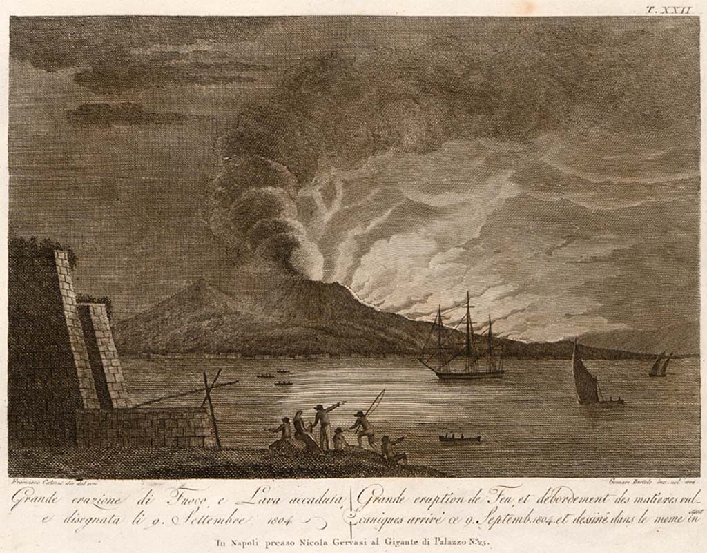 Vesuvius eruption 1805. 1880 drawing by Luigi Palmieri.
See Palmieri L., 1880. Il Vesuvio e la sua storia. Milano: Tipografia Faverio, fig. 10.
See book on E-RARA
