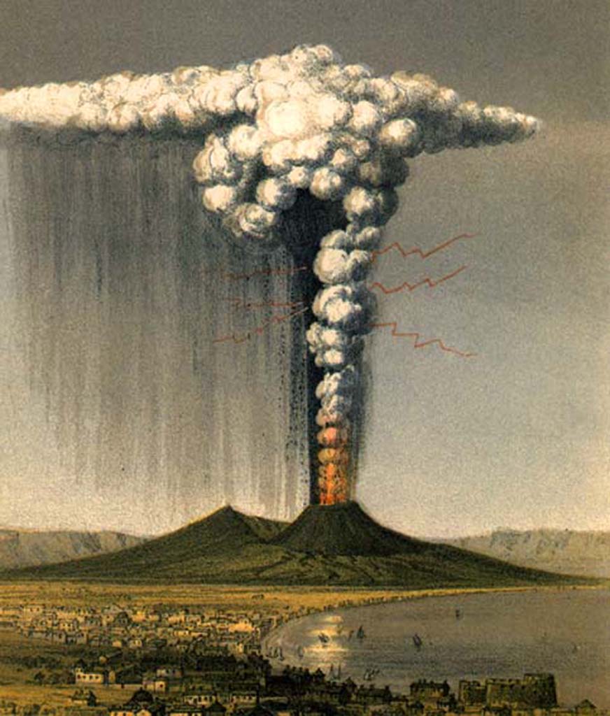 Vesuvius Eruption 1839. Painting by Naples School of the interior of Vesuvius.