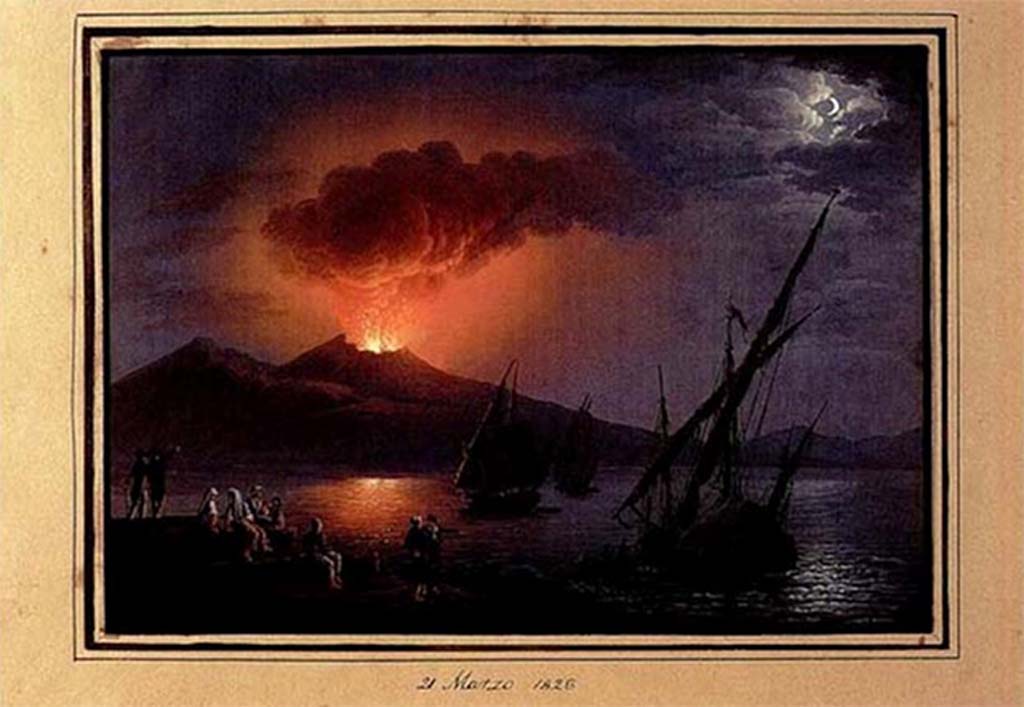 Vesuvius eruption 1839. 1880 drawing by Luigi Palmieri.
See Palmieri L., 1880. Il Vesuvio e la sua storia. Milano: Tipografia Faverio, fig. 15.
See book on E-RARA
