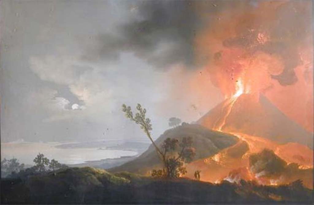 Vesuvius eruption 1850. 1880 drawing by Luigi Palmieri.
See Palmieri L., 1880. Il Vesuvio e la sua storia. Milano: Tipografia Faverio, fig. 16.
See book on E-RARA
