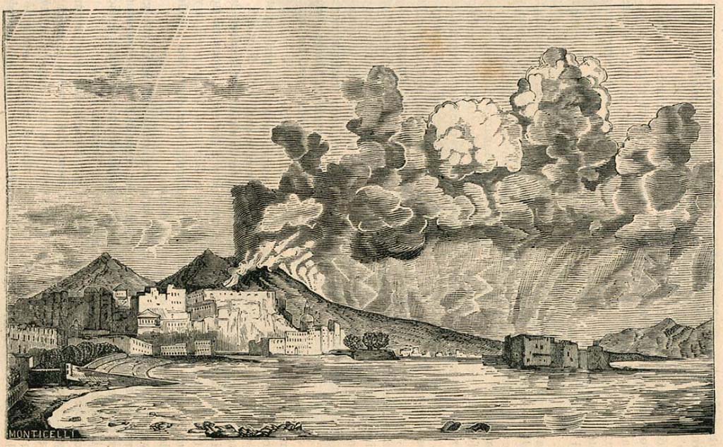 Vesuvius Eruption, late 1850s. Stereoview by Alphonse Bernoud, inscribed on the back “Eruzione del Vesuvio”.
Faintly visible on the top is a building, the shape of which suggests it is the Reale Osservatorio Vesuviana.
Photo © Victoria and Albert Museum, London, inventory number E.1414-1992.

