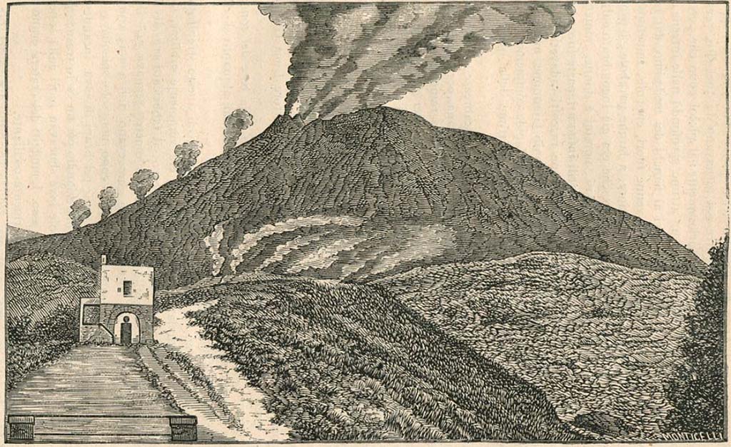 Vesuvius Eruption 1903 seen smoking from port of Torre Annunziata.