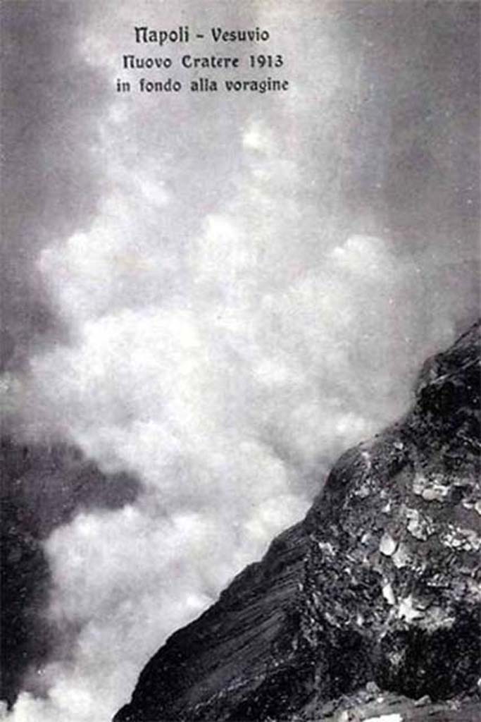 Vesuvius, acrylic on screen, painted by Andy Warhol (Pittsburgh, 1928 – New York, 1987), in 1985.
On display in exhibition “Pompei e Santorini” in Rome, 2019. Photo courtesy of Giuseppe Ciaramella.
According to the information card –
“In 1985, the Neapolitan art dealer Lucio Amelio organized a show of work by Andy Warhol in the Museo di Capodimonte entitled Vesuvius. 
For the occasion, the artist developed a Pop revisitation of the volcano in a series of screenprints whose bright colours alter the drama of the eruption in an unprecedented cartoon-like vision. Like many artists, Warhol fell under the sublime spell of Vesuvius, the best-known landmark of the Neapolitan landscape. As he wrote – “Vesuvius for me is something much greater than a myth. It is terribly real.”

