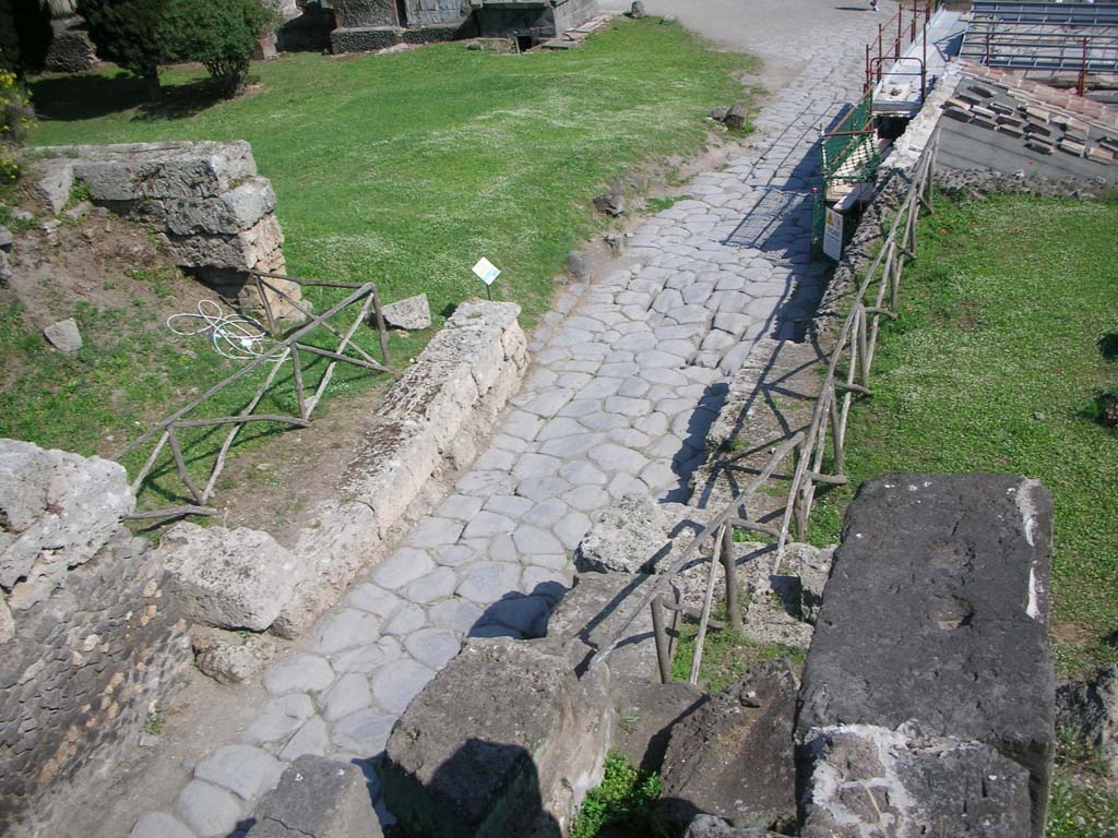 Porta Nocera, Pompeii. May 2010. 
Looking south-east across site of walls and gate on Via di Nocera, from west side. Photo courtesy of Ivo van der Graaff.
